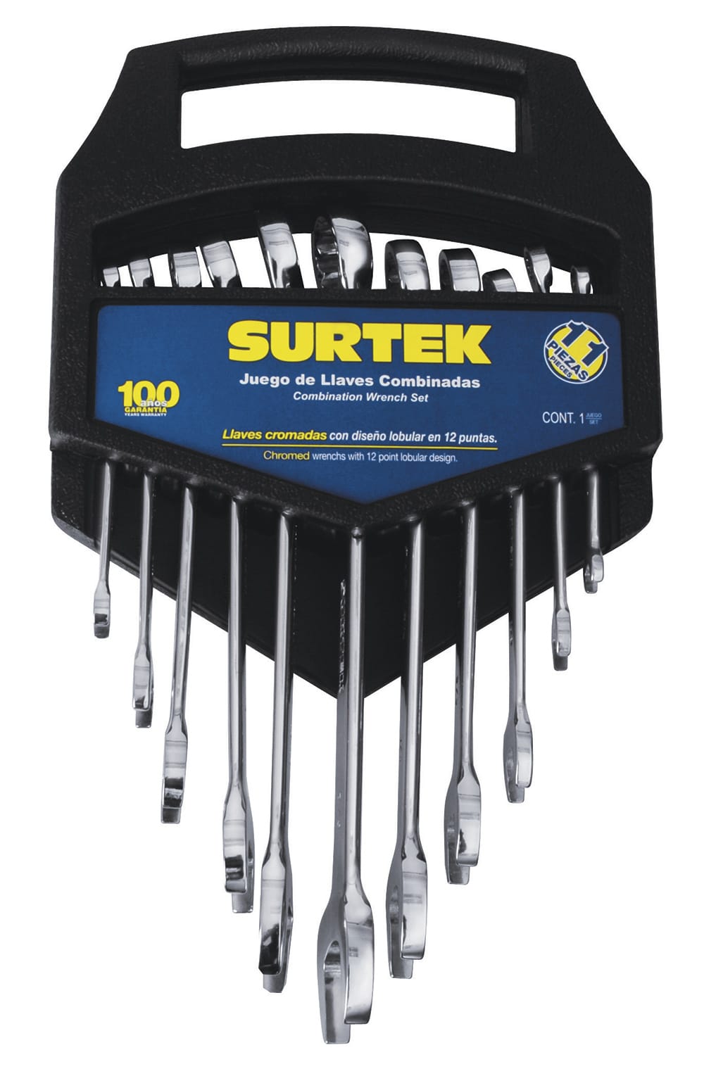 HC51795 - Juego de 11 Llaves Combinadas de 12 Puntas Métricas en Rack Surtek 100557 - SURTEK