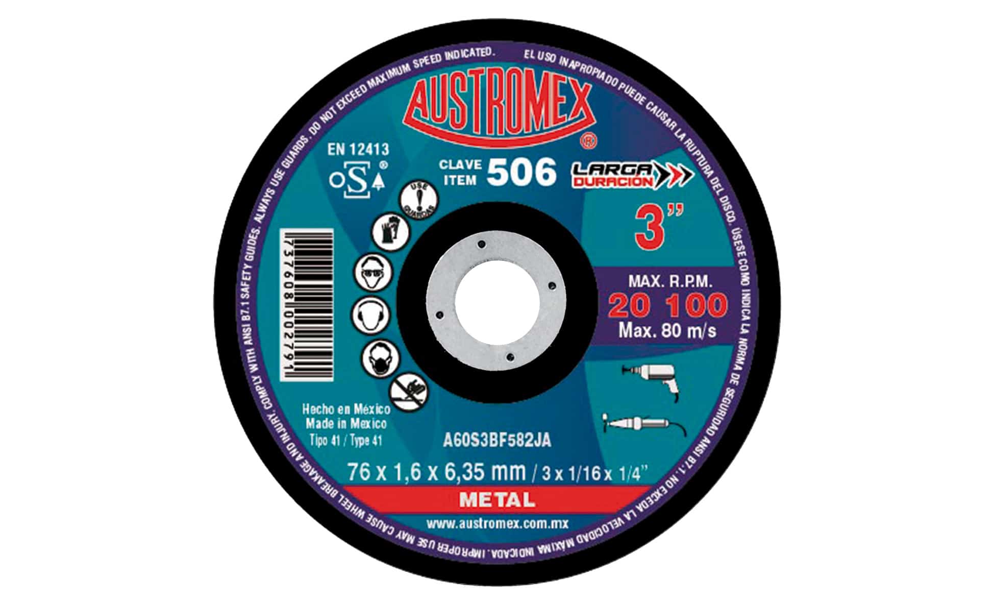 A1DCOMOTO506 - Disco De Corte Austromex 506 3X1/16X1/4 P/Mototool - AUSTROMEX