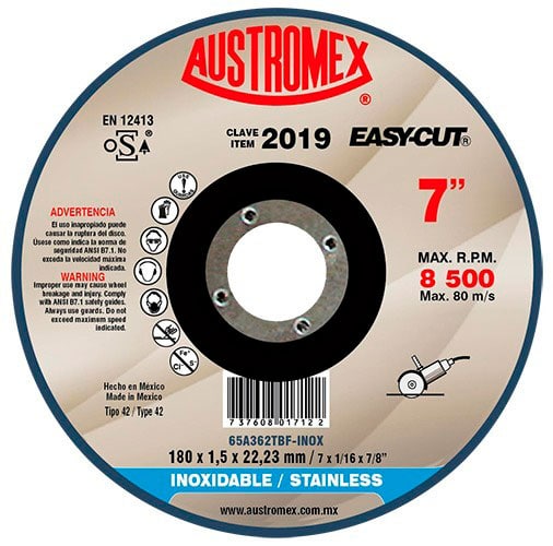 AUS2019 - Disco Para Corte De Metal 7X1/16 X 7/8 Austromex 2019 - AUSTROMEX