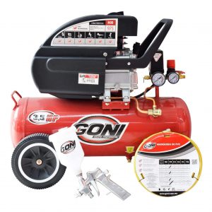 GON975K - Paquete Compresor 3.5HP 28 Litros Con Manguera Y Pistola Goni 975K