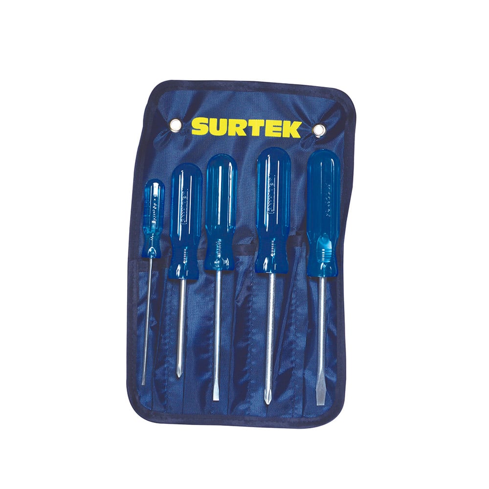 H017467 - Juego De 5 Destornilladores Azules Combinado Surtek D01P - SURTEK