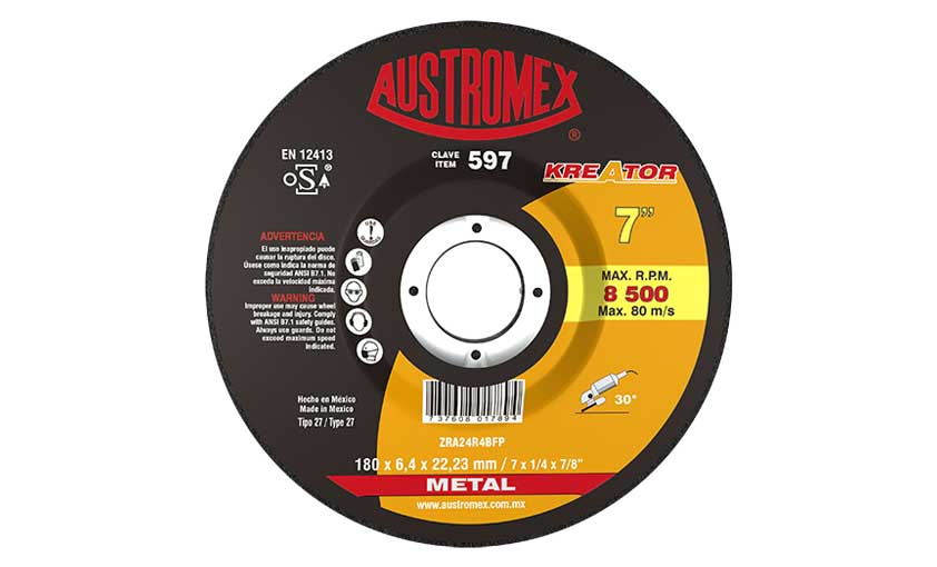 HC100128 - Disco Desbaste Metal T27 De 7 X 1/4 X 7/8 Austromex 597 - AUSTROMEX