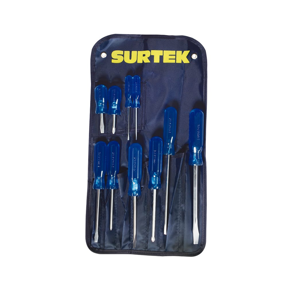 HC79229 - Juego De 10 Destornilladores Azules Combinado Surtek D02P - SURTEK