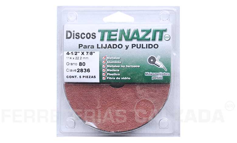 TEN2836 - Disco Fibra Oxido De Aluminio Tenazit Grano 80 Con 5Pz De 4-1/2 X 7/8 Austromex 2836 - AUSTROMEX