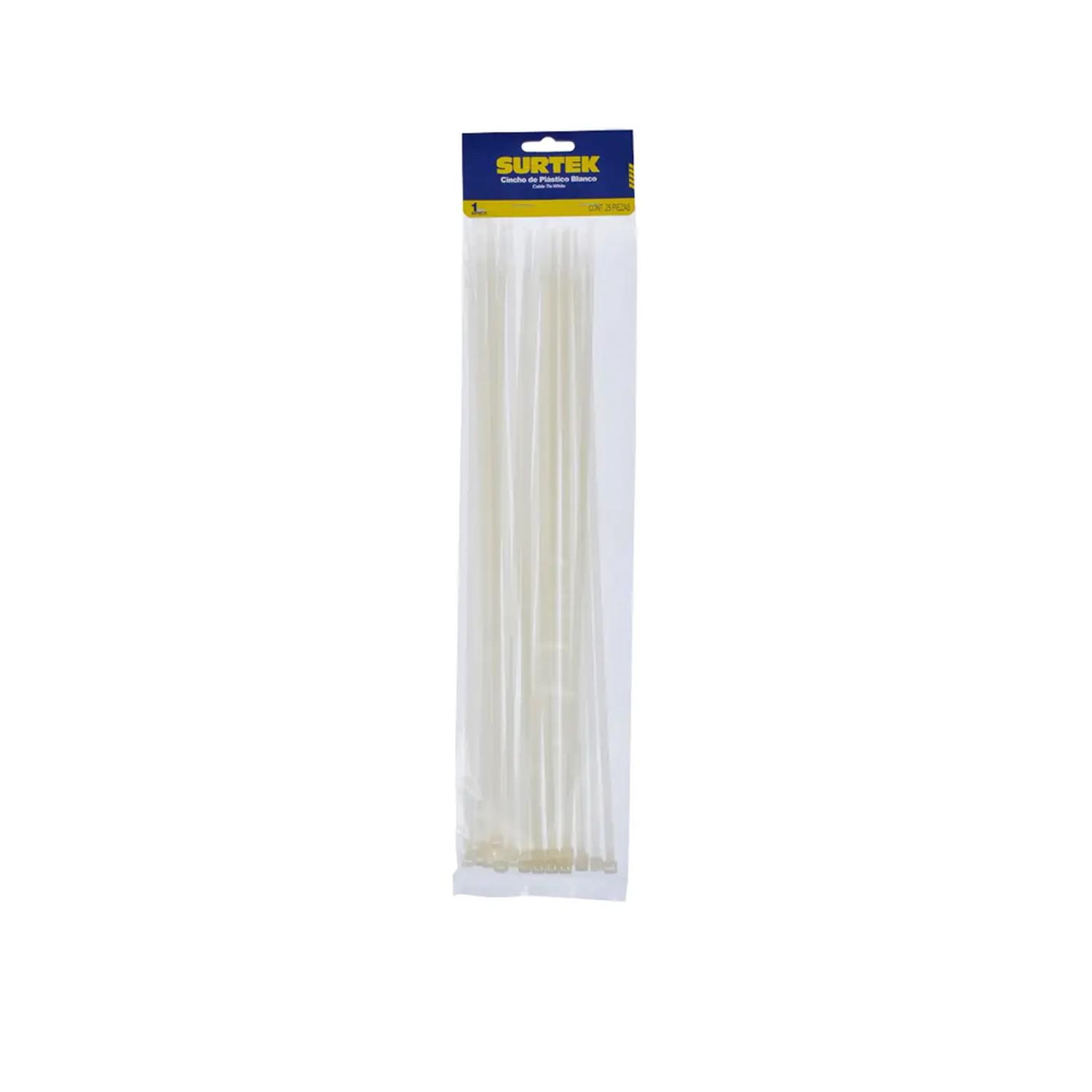 HC58944 - Cinchos Plásticos 368 X 4.6 Mm, Tensión 22 Kg De 25 Piezas, Color Blanco 114214 Surtek